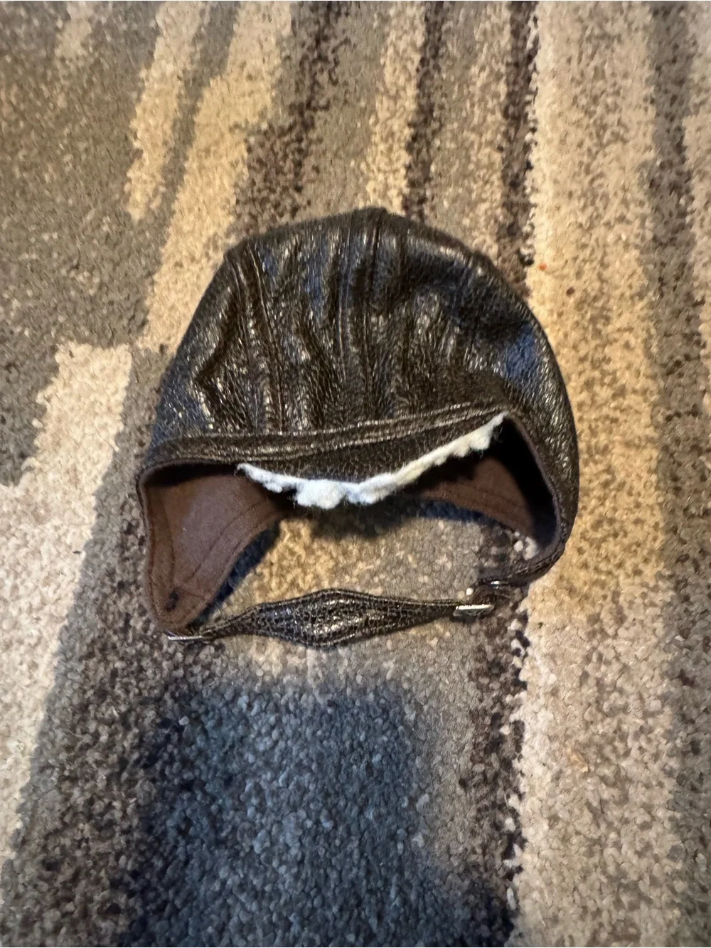American Girl Molly Aviator Black Faux Leather Shearling‎ Lined Cap